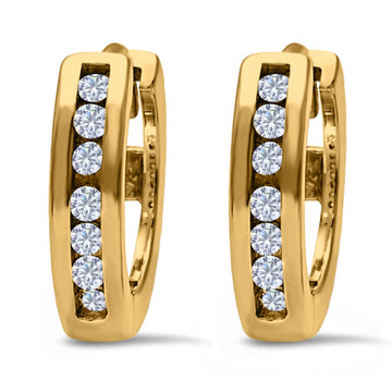 Half Eternity Hoop Earrings Round Yellow Tone, Simulated CZ 925 Sterling Silver (11mm)